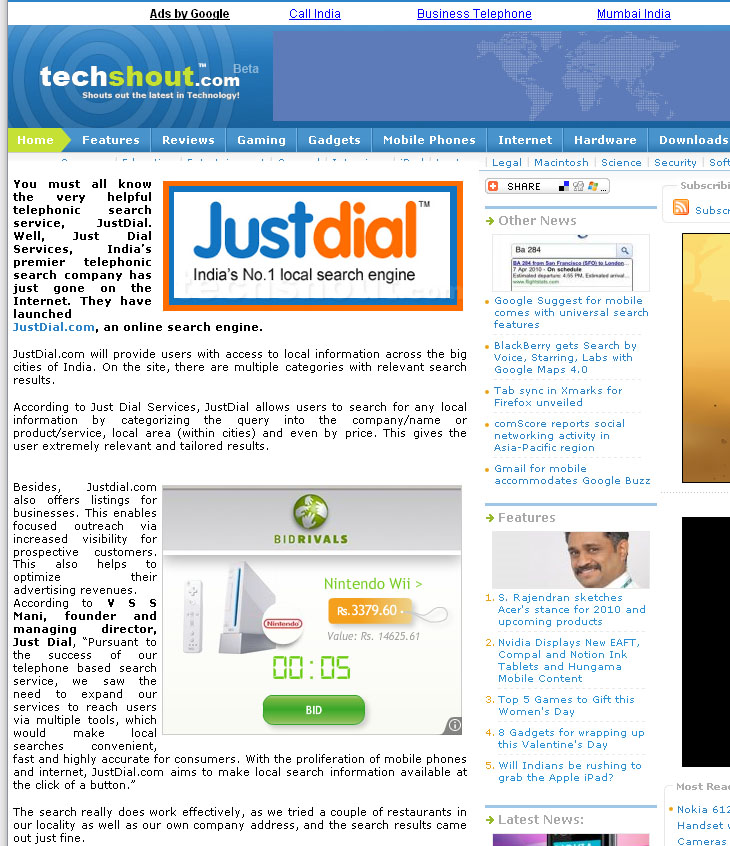 JustDial.com, an online search engine 